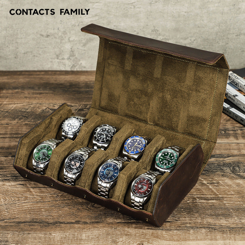 Premium Genuine Leather Watch Case – 8 Slot Luxury Watch Storage Organizer