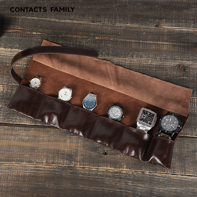 Premium Genuine Leather Watch Roll – 6 Slot Travel Case for Men’s or Woman’s Watches