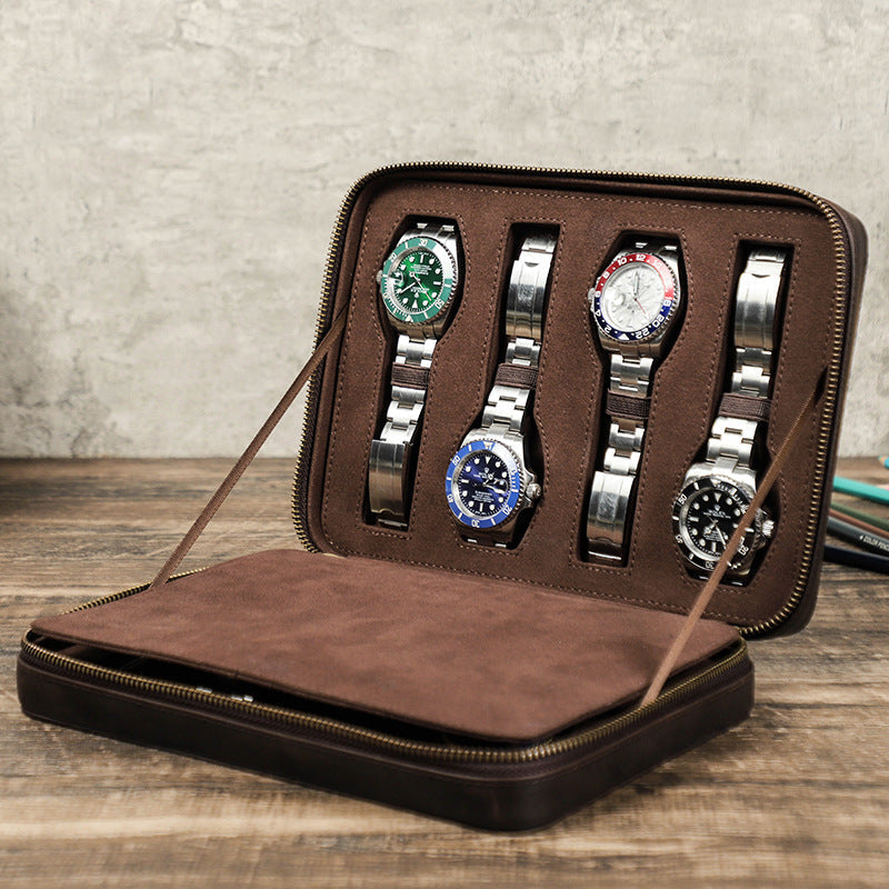 Premium Leather Watch Travel Case — Holds 8 Watches with Card Slots for Ultimate Organization