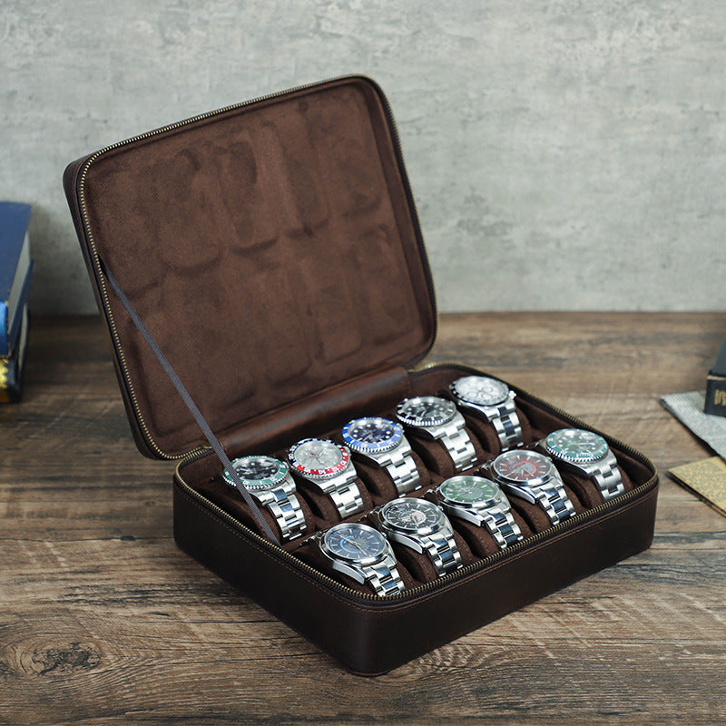 Premium Genuine Leather Watch Case – 10 Slot Luxury Storage Organizer