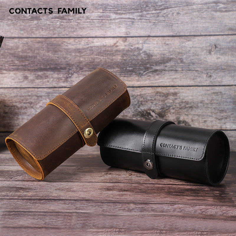 Personalized Watch Roll Black brown- Add name or initials Genuine leather watch box By Watchfable