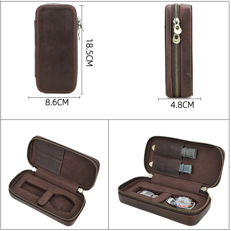Premium Genuine Leather Watch Case – Travel Organizer for Watches and Bands