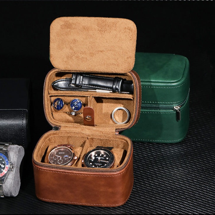 Luxury Genuine Leather Watch Case – Premium Travel Organizer for 2 Watches