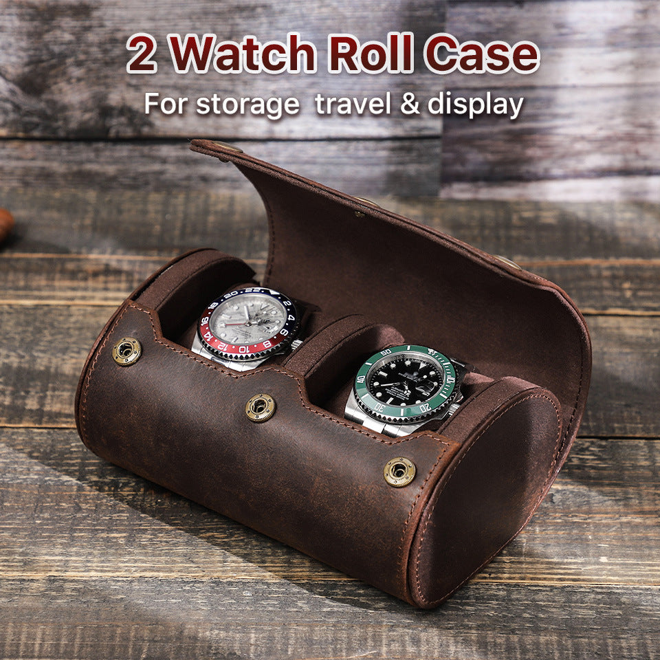 Premium Genuine Leather 2 Watch Roll Case – Luxury Travel & Display Storage