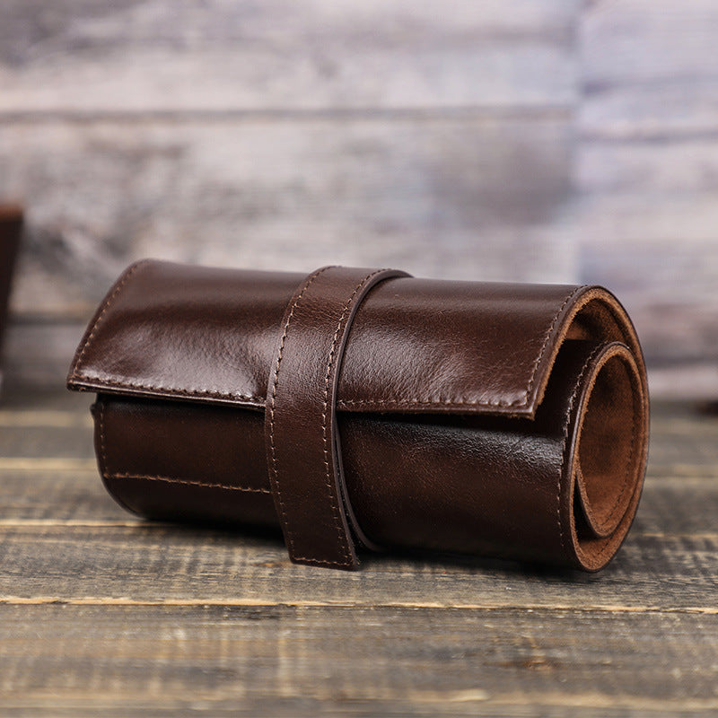 Premium Genuine Leather Watch Roll – 6 Slot Travel Case for Men’s or Woman’s Watches