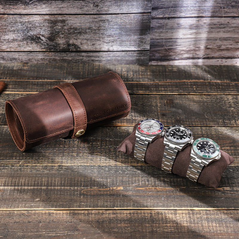 Personalized Watch Roll Black brown- Add name or initials Genuine leather watch box By Watchfable