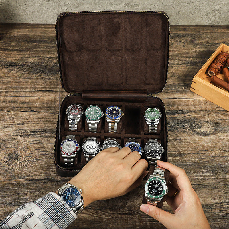 Premium Genuine Leather Watch Case – 10 Slot Luxury Storage Organizer