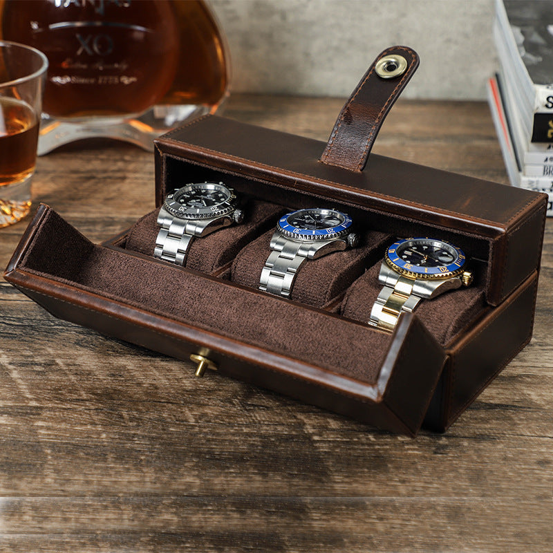 Premium Storage Case Luxury Double Open Leather Watch Organizer Box — Holds 3 Watches