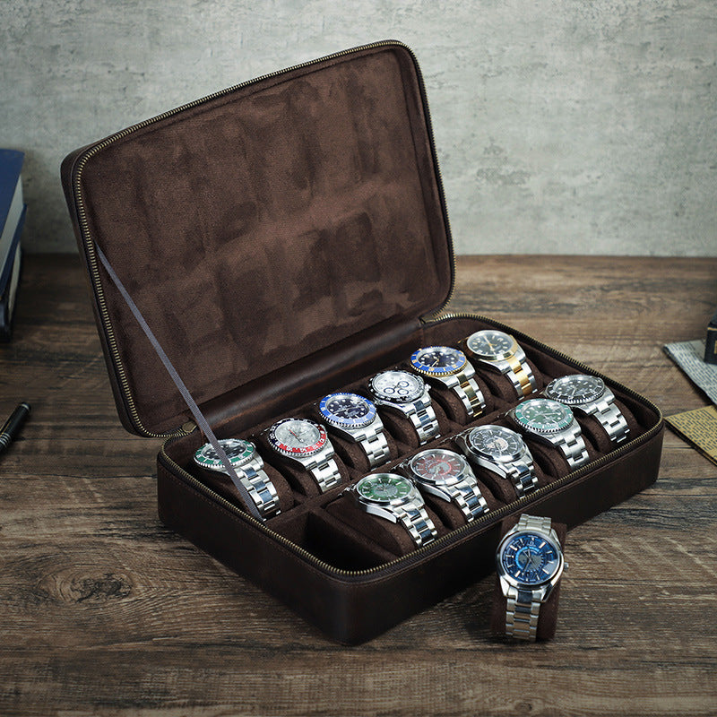 Luxury Genuine Leather Watch Case – 12 Slot Premium Organizer for Travel & Display