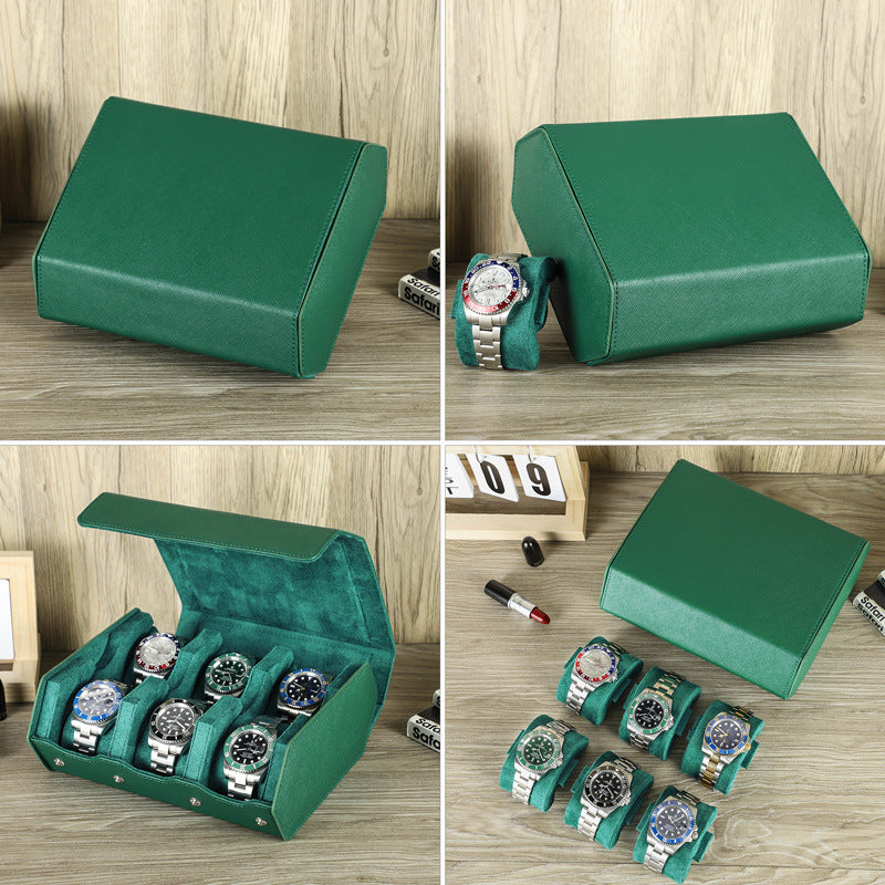 Luxury Genuine Leather Watch Case – 6 Slot Premium Travel Watch Organizer