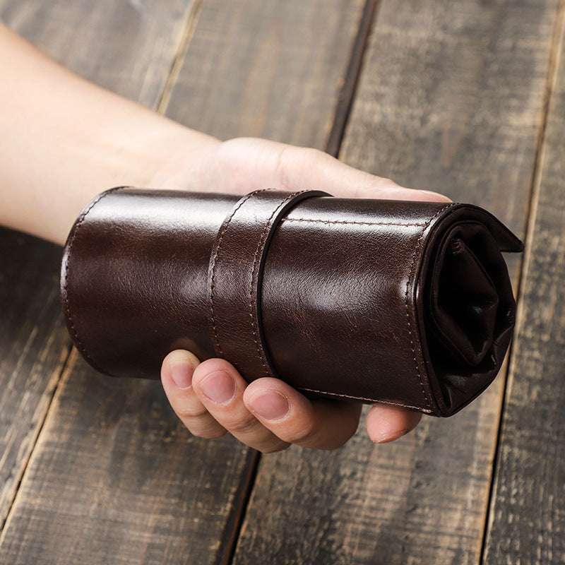 Premium Genuine Leather Watch Roll – 6 Slot Travel Case for Men’s or Woman’s Watches