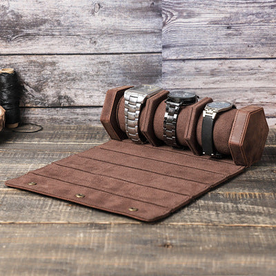 Luxury Genuine Leather Watch Roll Case – Premium Travel Storage for 3 Watches
