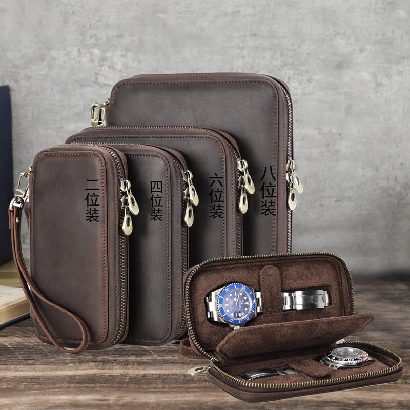 Luxury Genuine Leather Watch Case — Holds 6 Watches for Travel & Storage handmade