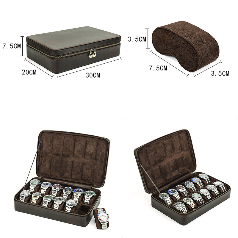 Luxury Genuine Leather Watch Case – 12 Slot Premium Organizer for Travel & Display