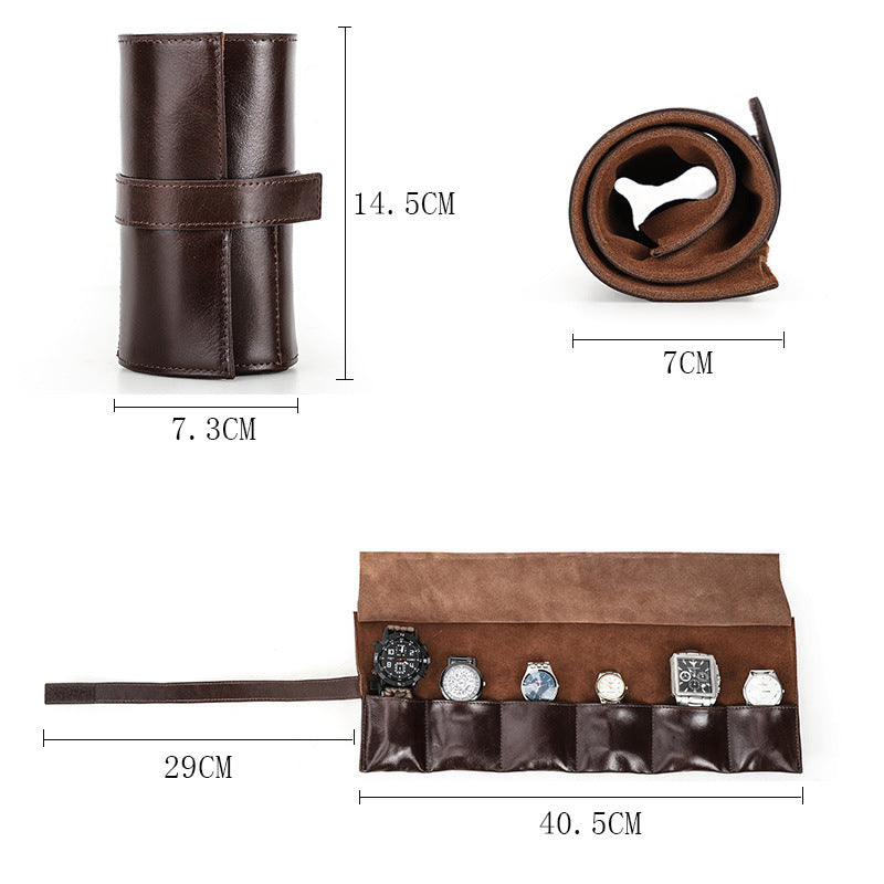 Premium Genuine Leather Watch Roll – 6 Slot Travel Case for Men’s or Woman’s Watches